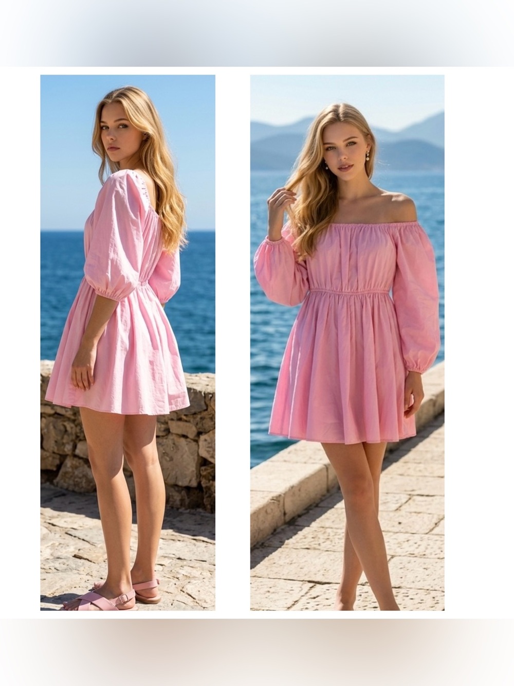 MABLE Women’s Sz M Pink Elastic Waist off shoulder short flared Dress NWT